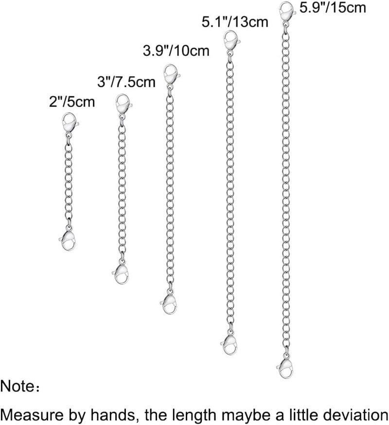 KLSZ 5Pcs Silver Stainless Steel Necklace Extender Chain Links Silver Lobster Necklace Extenders for Necklaces Bracelet Anklet Stainless Steel Chain Extenders for Jewelry Making (2in 3in 4in 5in 6in) - Image 2